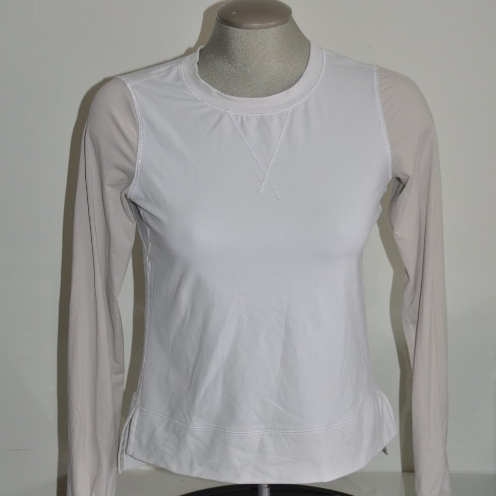 Lululemon Run: Warm Up Crew White/Dune Sz 4 Flawed